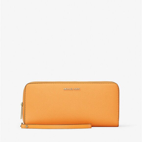 New Michael Kors Jet Set Large Travel Continental Wallet Leather Pop Orange - Picture 4 of 4